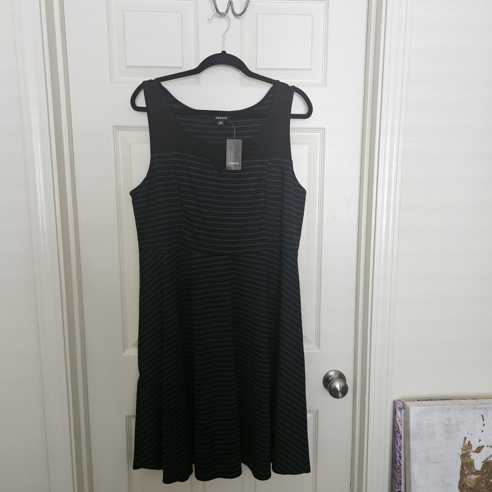torrid Black Dress with Teal Stripes - Sleeveless Midi